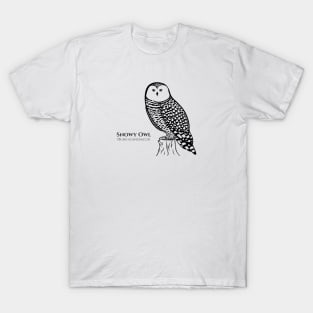 Snowy Owl with Common and Latin Names - hand drawn owl design T-Shirt